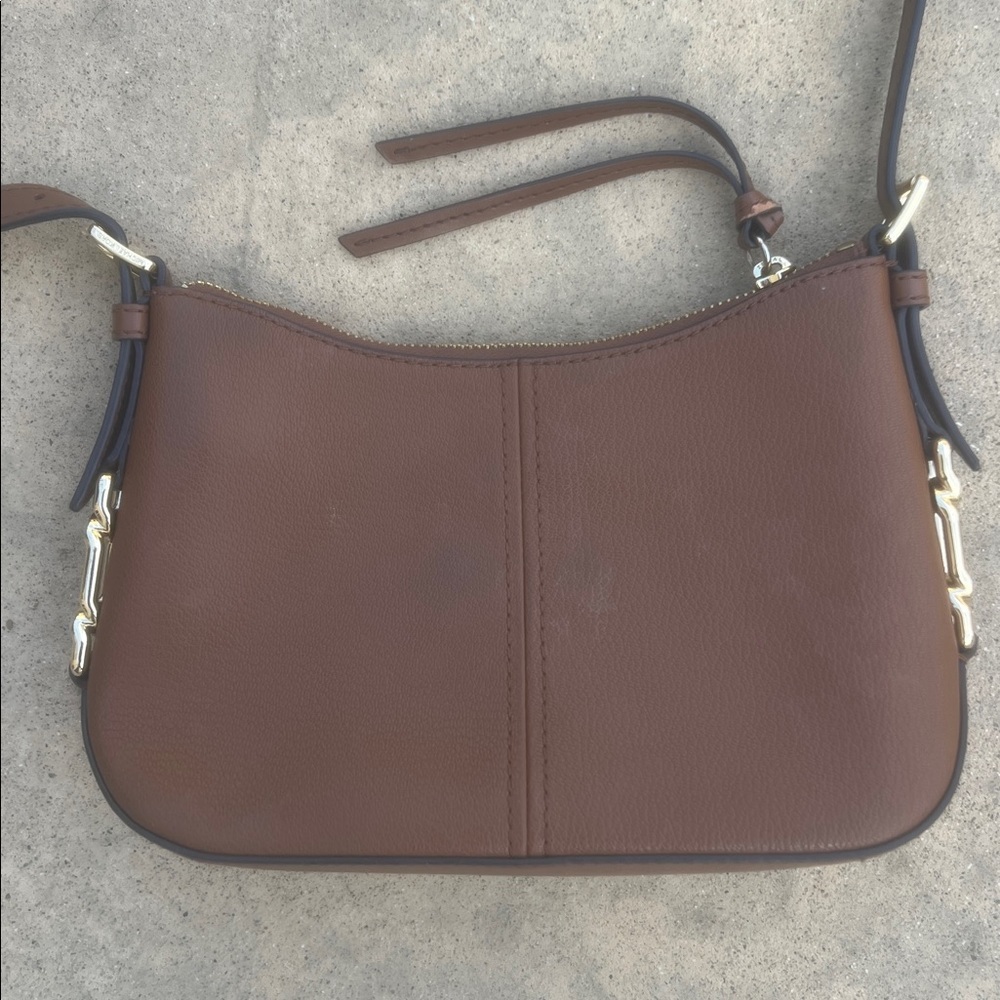 Michael Kors Cognac Pebbled Leather Gold Hardwear Small Crossbody Purse - Picture 7 of 9